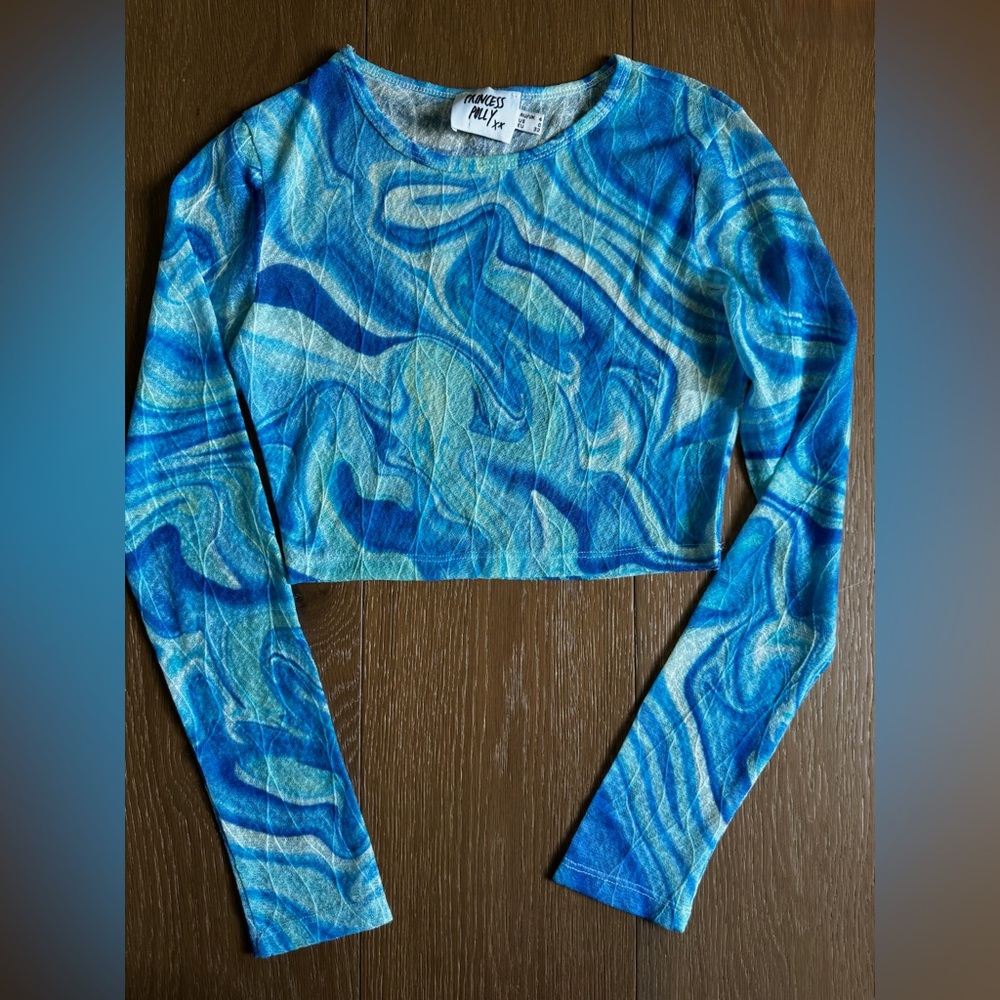 Princess Polly Swirl Blue Long Sleeve Top